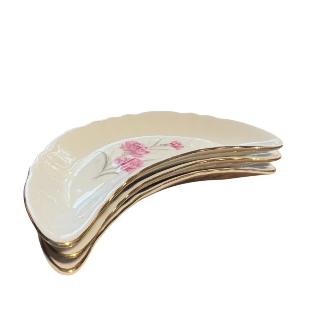 Vintage Nasco Bone Dish Gold  Rim National Silver Company Japan  Set of 8